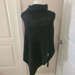 Wool/Silk Poncho Hand Knit  Black Made In Canada One Size CECILE BENAC